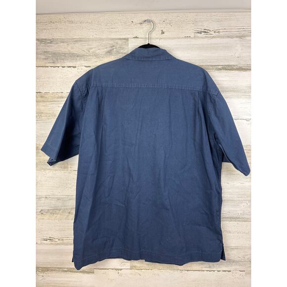Timberland Vintage Men’s L Navy Blue Short Sleeve button up Dress Shirt - Picture 2 of 4